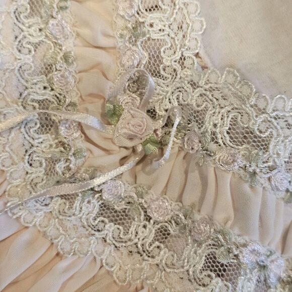 vintage sheer nightgown lace trim flutter sleeve romantic blush pink bridal L/XL - Picture 7 of 10